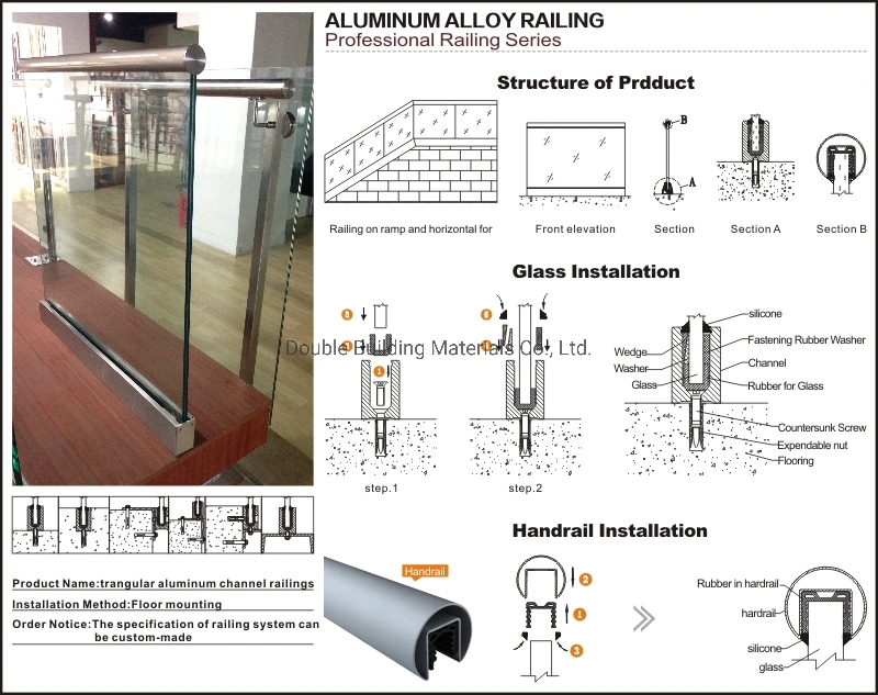 LED U Channel Garden Fence for Balcony with Tempered Glass